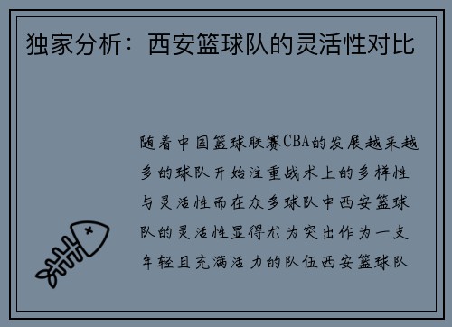 独家分析：西安篮球队的灵活性对比