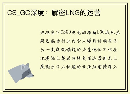 CS_GO深度：解密LNG的运营